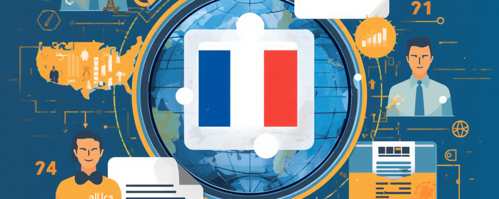 French translation services, professional language translation concept with French flag colors, documents, text, bilingual communication, global business, linguistic expertise